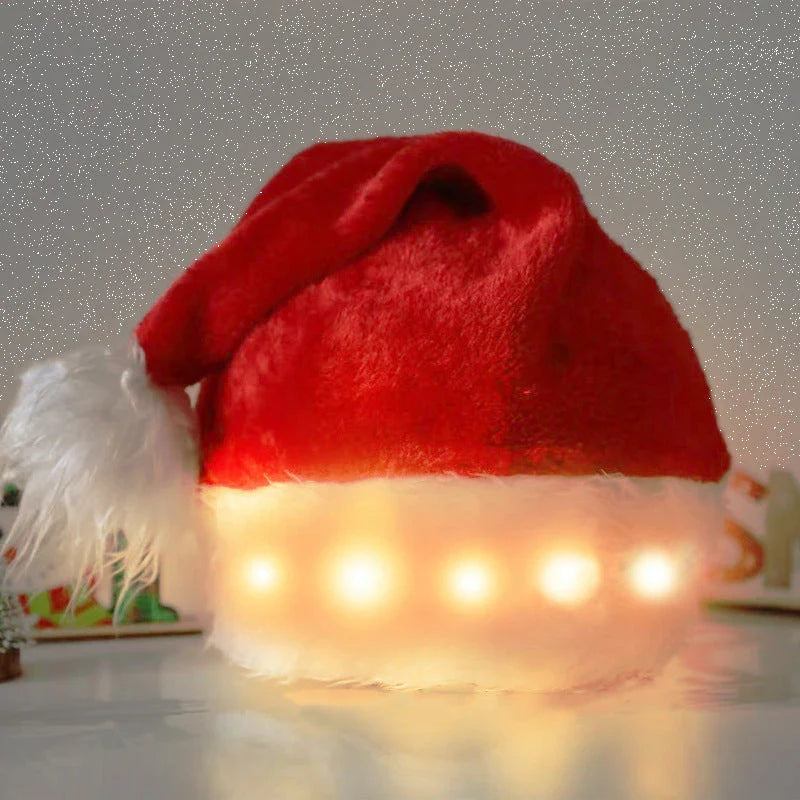 Premium plush light-up Santa hat with 20 vibrant color-changing LED lights