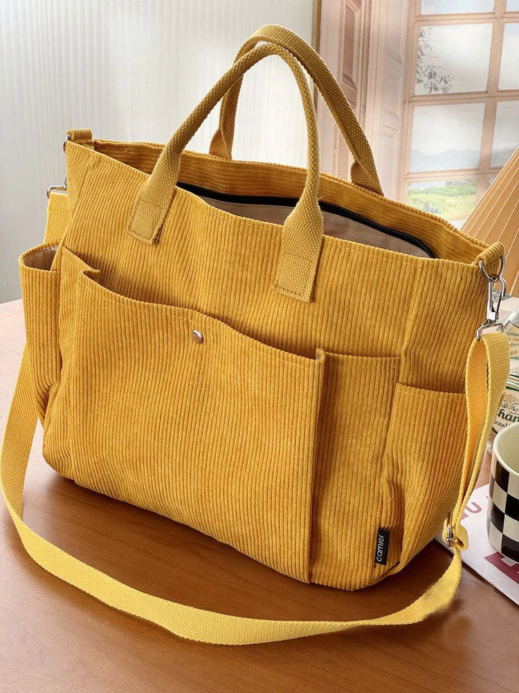 Stylish thick corduroy shoulder bag in various colors for daily commute