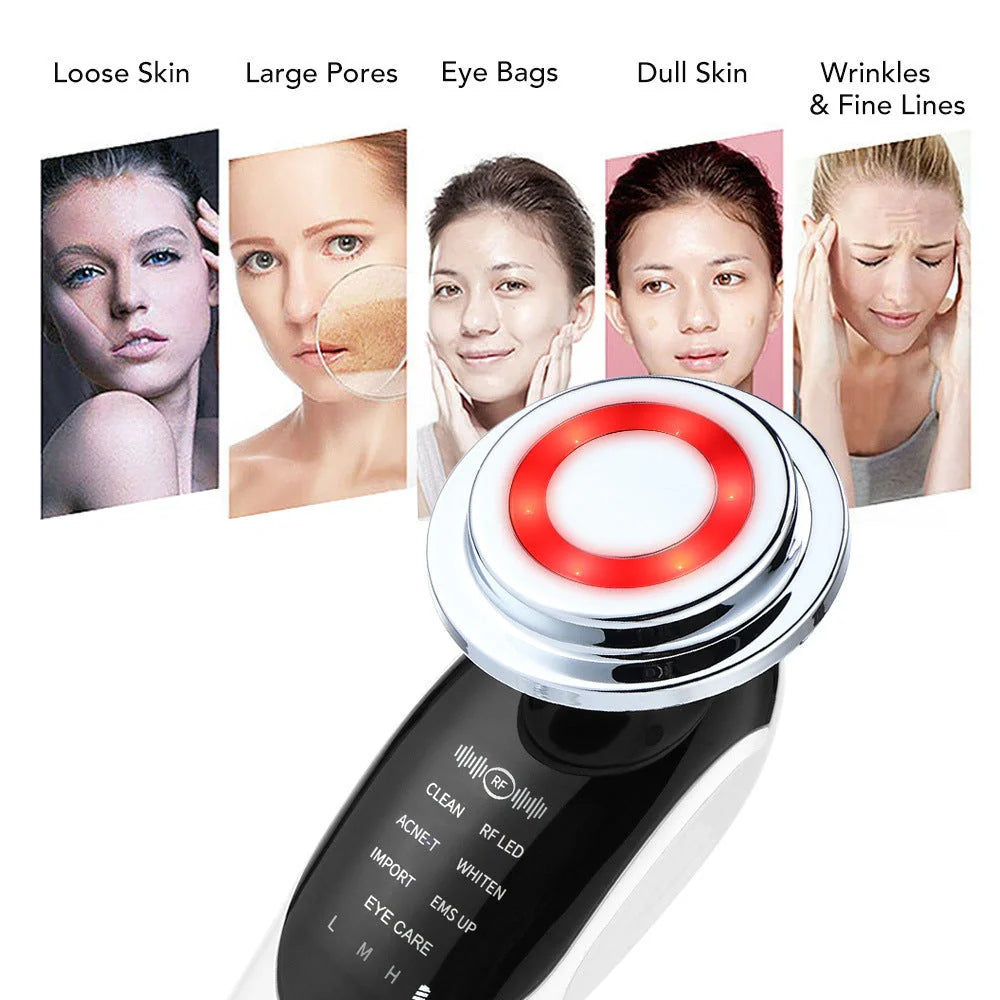 7-in-1 Facial Massager with EMS micro-current and LED light therapy for skin rejuvenation