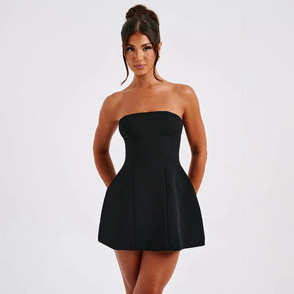 Backless tube dress in various colors, featuring a figure-flattering A-line silhouette and comfortable, breathable fabric for summer wear.