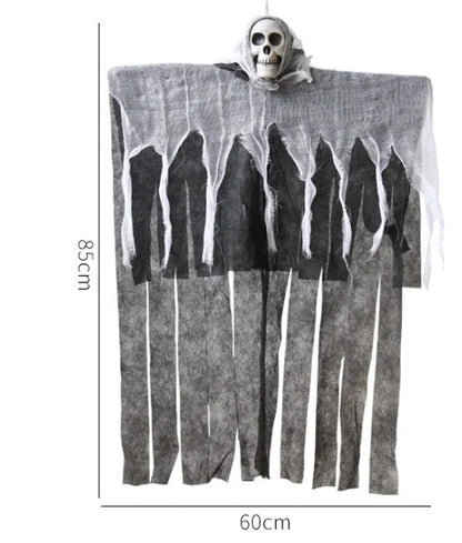 Skeleton Hanging Ghost Halloween Decoration floating eerily in the wind