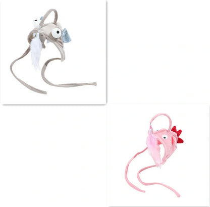 Adjustable head wearing feather funny cat stick toy for indoor play