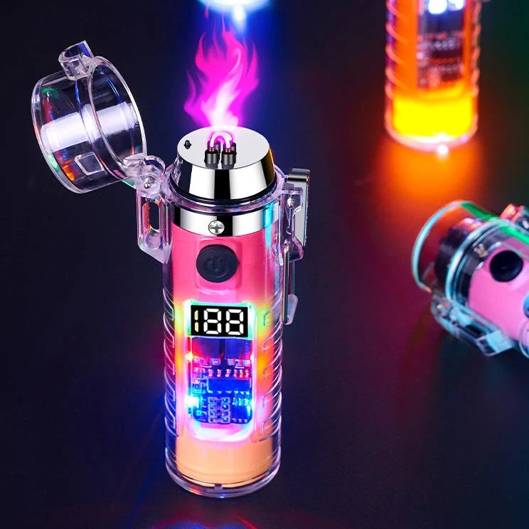 Transparent shell dual arc USB charging lighter with LED power display