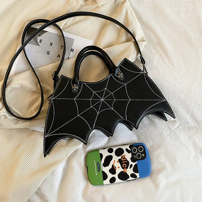 Halloween-inspired Spider Web Messenger Bag with intricate embroidery details, made of high-quality PU leather with adjustable strap