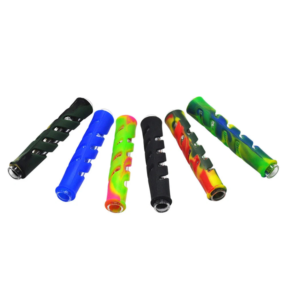 Modern portable glass pipe in various colours, compact and lightweight design