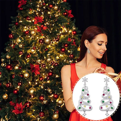 Women's Christmas Tree Tassel Earrings with colourful zircon inlays