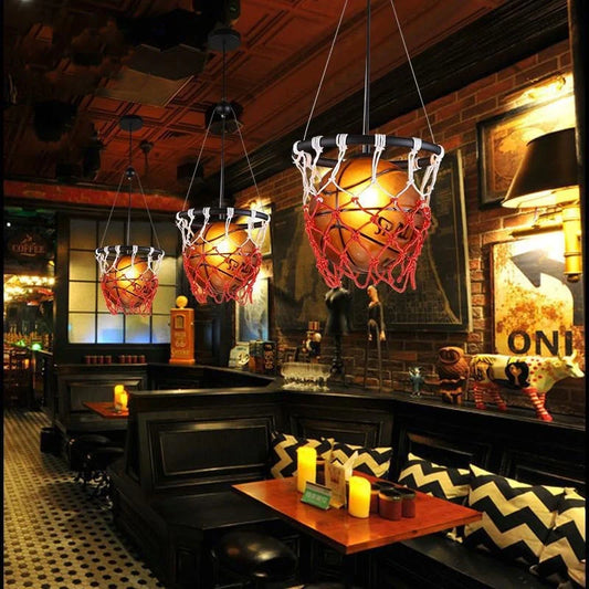 American Retro Basketball Chandelier with adjustable hanging wire and LED lighting options