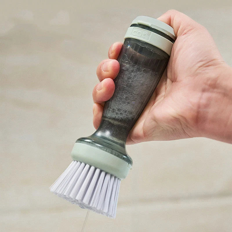 Pot brush with soap dispenser in milk white and mint green options