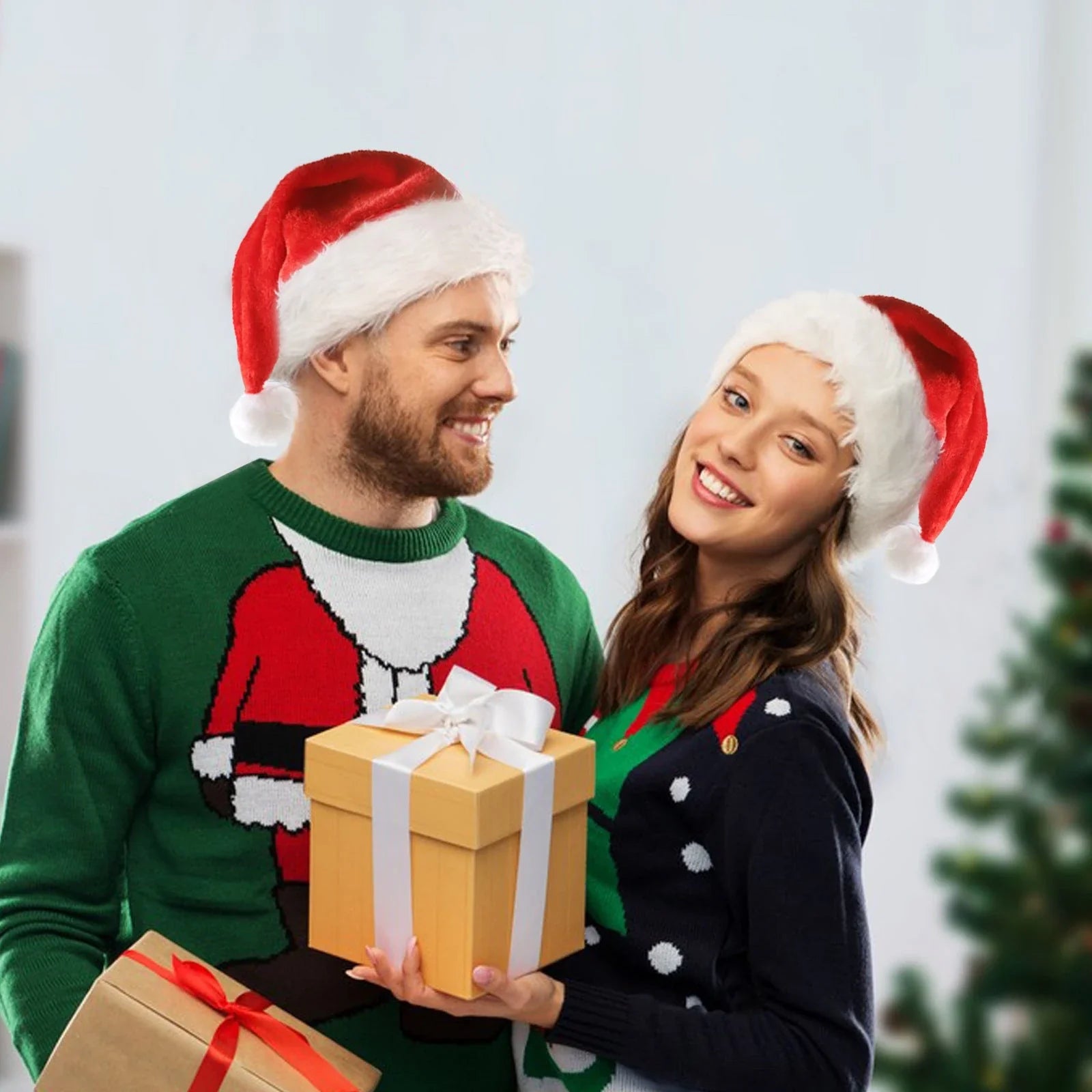 Premium plush light-up Santa hat with 20 vibrant color-changing LED lights