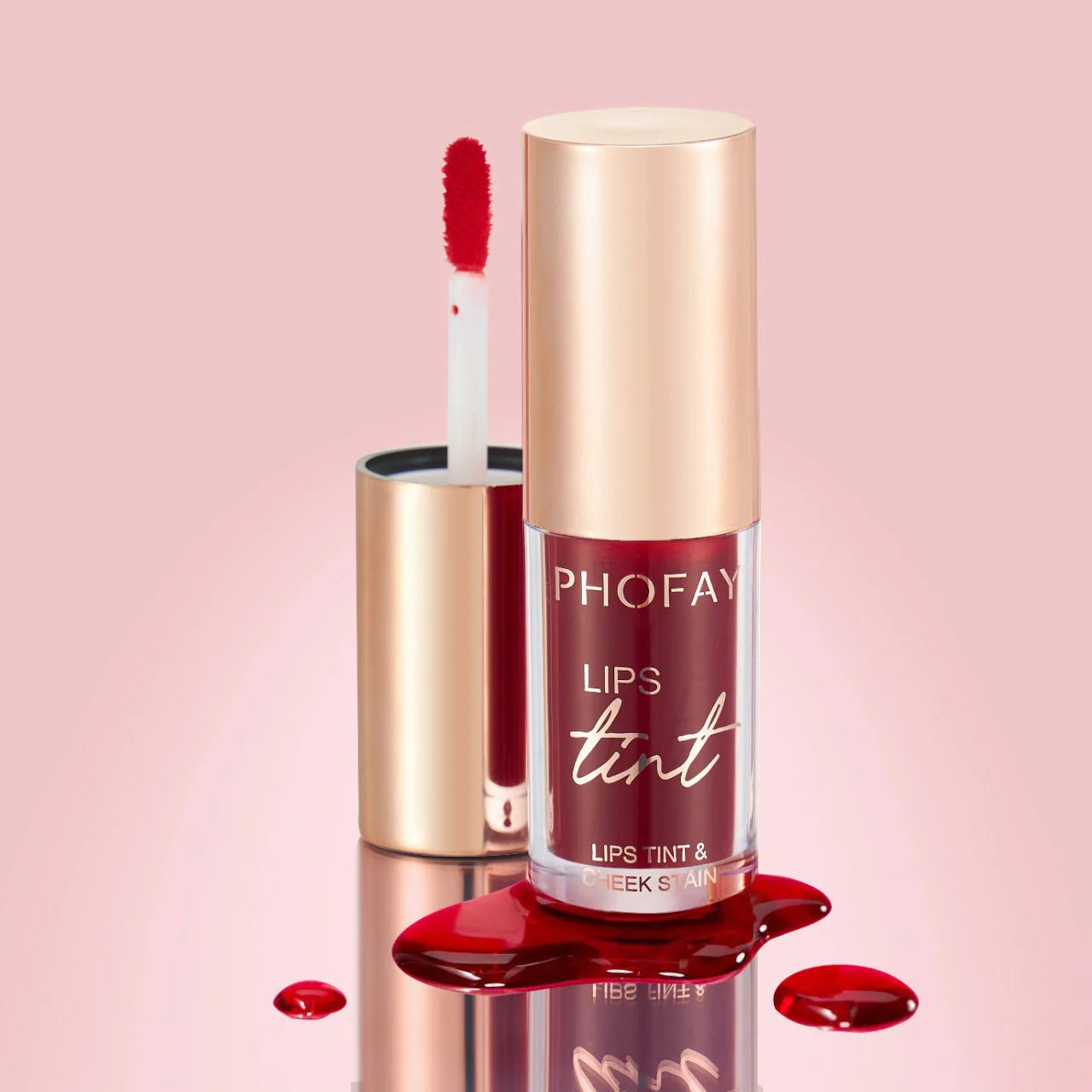 PHOFAY Premium Long-Lasting Lip Tint Collection in various shades and applications