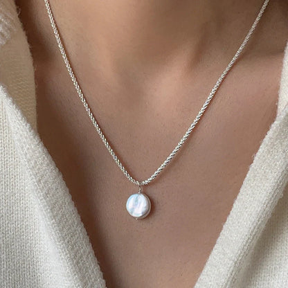 Elegant S925 Sterling Silver Baroque Pearl Necklace with starry sky chain