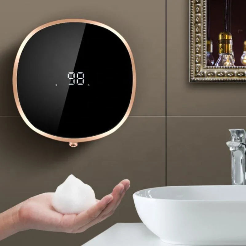 Touchless automatic soap dispenser with foaming action, infrared sensor, and rechargeable battery for hands-free, hygienic handwashing