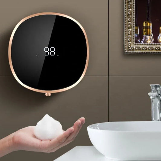 Touchless automatic soap dispenser with foaming action, infrared sensor, and rechargeable battery for hands-free, hygienic handwashing