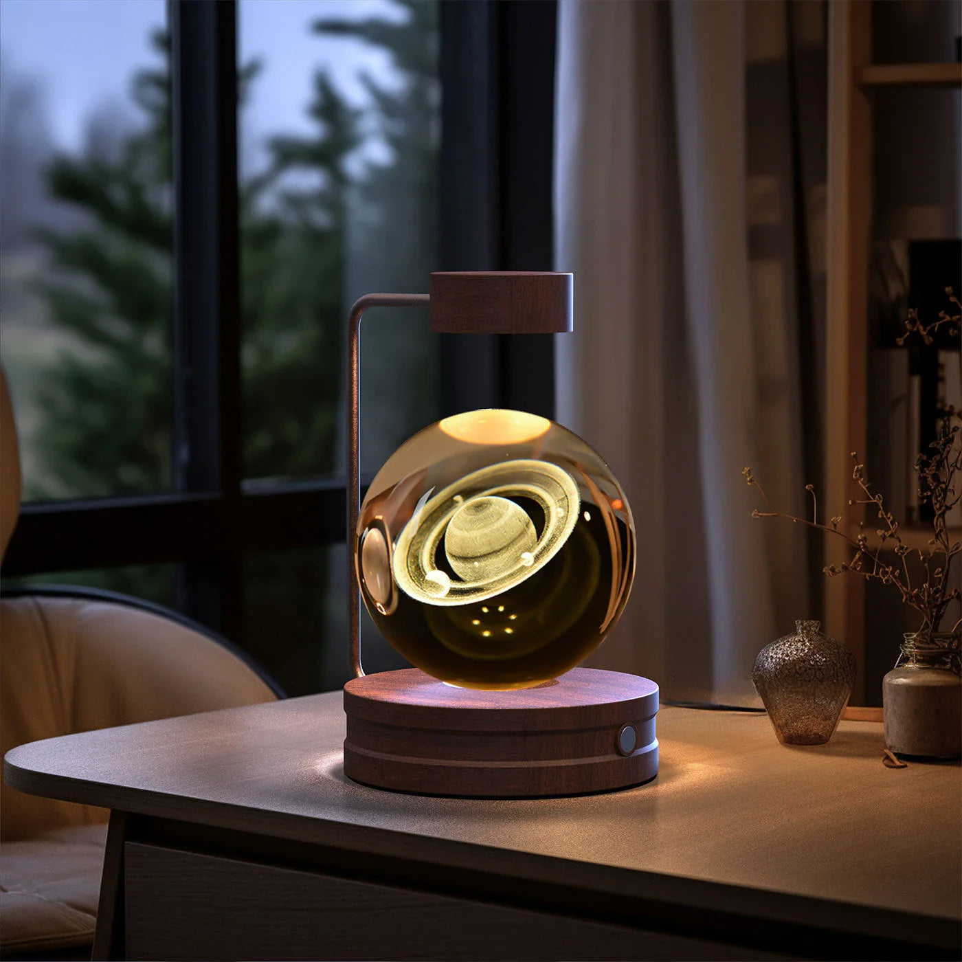 Enchanting crystal ball night light with cosmic designs, creating a warm and soothing ambiance in any room.