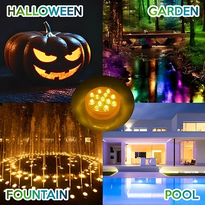 Vibrant RGB waterproof underwater lights with remote control for pools, spas, ponds and other outdoor features