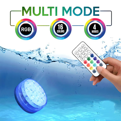 Vibrant RGB waterproof underwater lights with remote control for pools, spas, ponds and other outdoor features