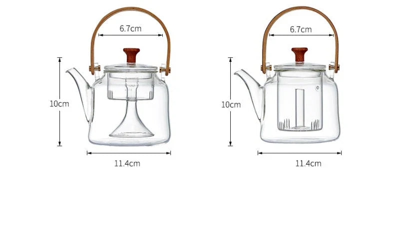 Elegant Japanese-style glass teapot with bamboo handle, perfect for brewing loose-leaf teas