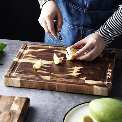 Solid acacia wood cutting board for kitchen use, 3cm thick, brown color