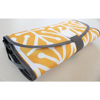 Portable diaper changing pad clutch with built-in toy ring, foldable design for easy transport