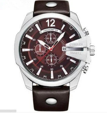 A premium wristwatch with a large dial and three sub-dials, showcasing a sophisticated and stylish design.