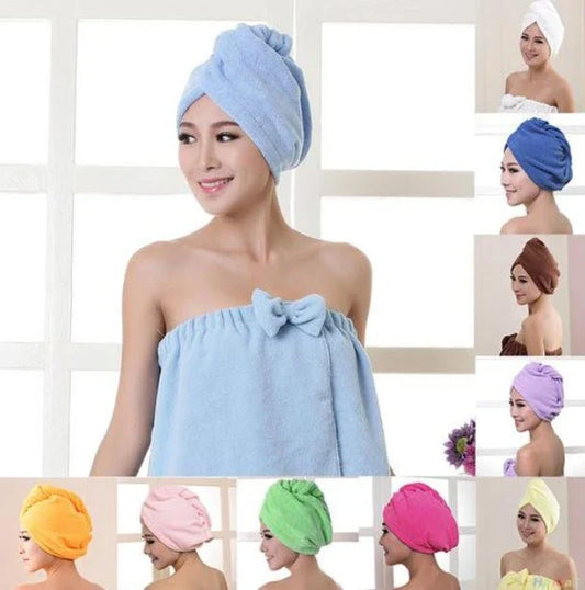 Luxury microfibre hair drying cap with absorbent and quick-drying properties, available in various colours