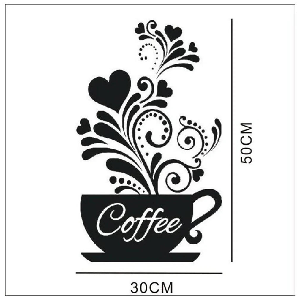 Elegant Flower Cane Coffee Cup Kitchen Wall Sticker on a white background