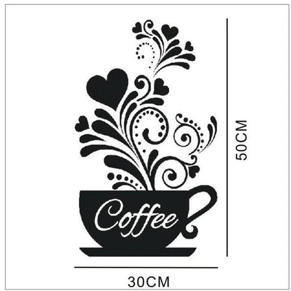 Elegant Flower Cane Coffee Cup Kitchen Wall Sticker on a white background