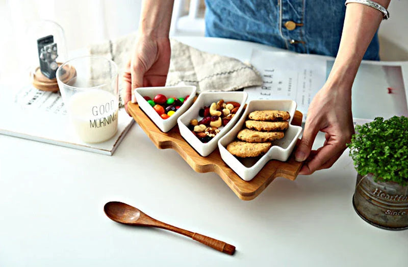 Festive Christmas Tree Ceramic Plates - Set of 4 Featuring Elegant Bone China Construction and Whimsical Tree Design