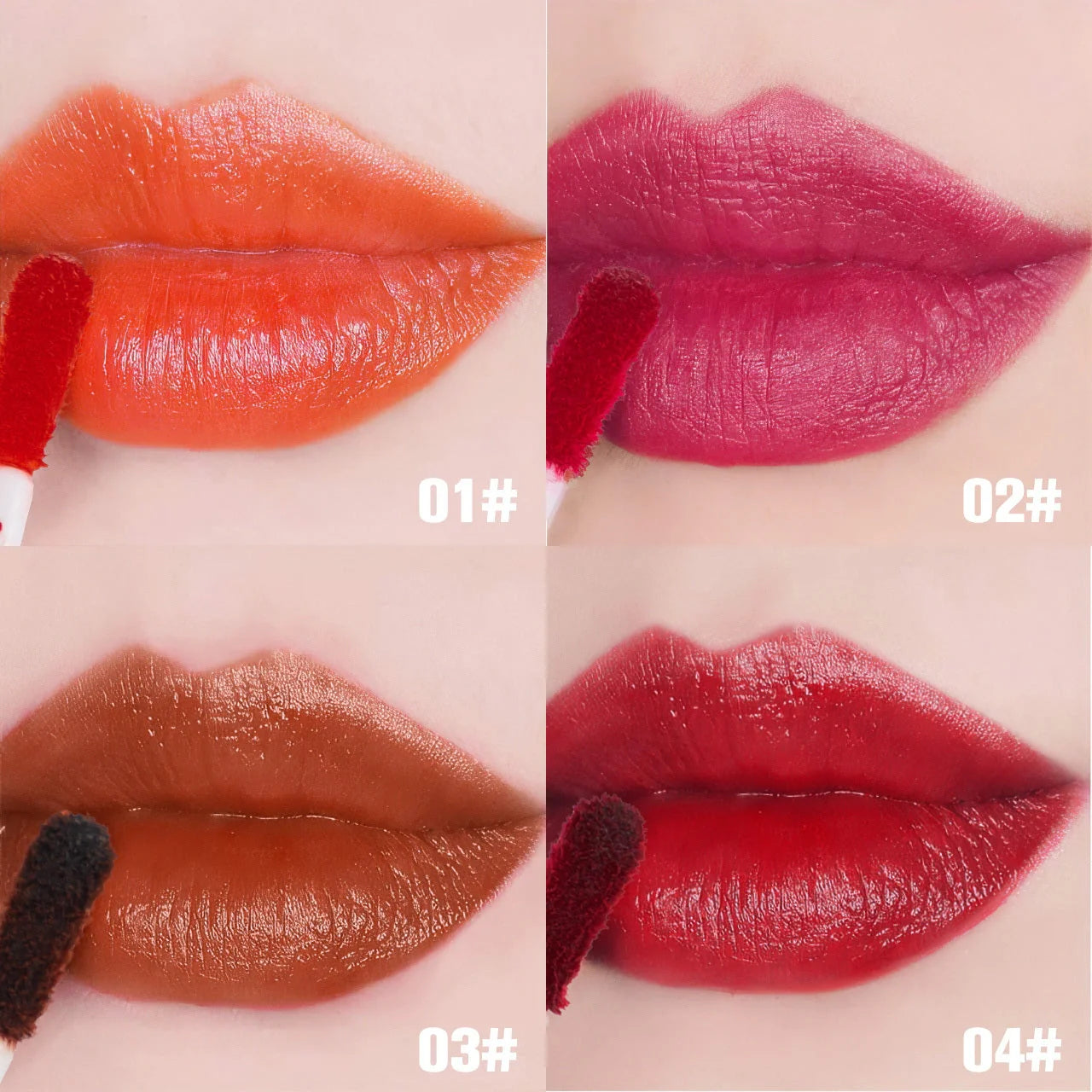 PHOFAY Premium Long-Lasting Lip Tint Collection in various shades and applications
