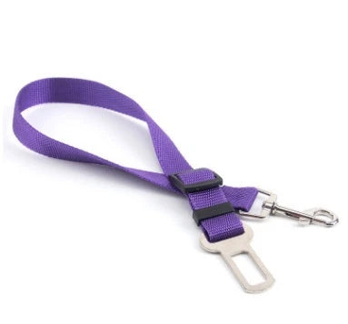 Adjustable dog seatbelt made of durable nylon material with heavy-duty hardware for secure pet travel