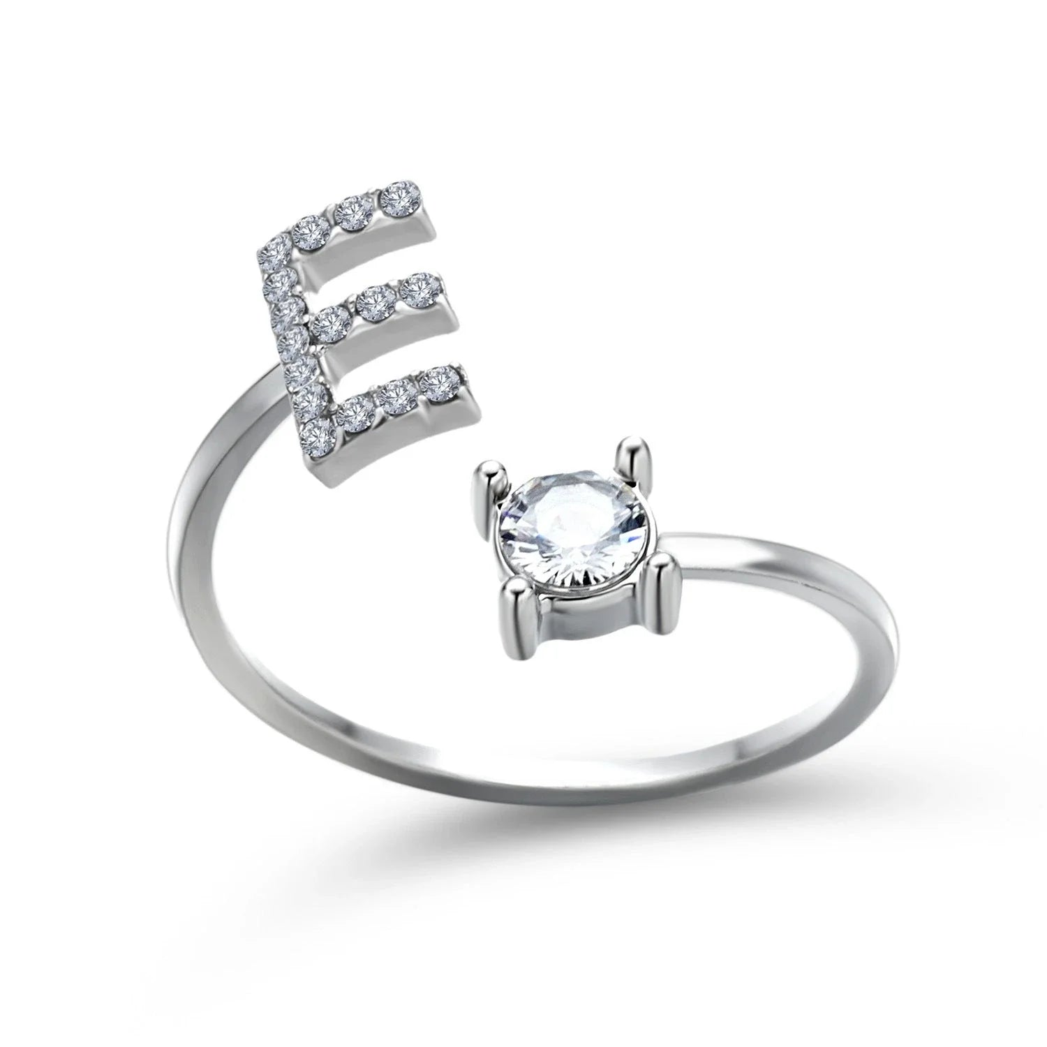 Customizable adjustable ring with 26 letters for women, featuring zircon stones and copper alloy construction
