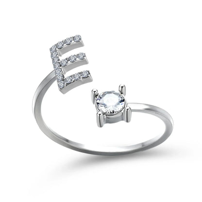Customizable adjustable ring with 26 letters for women, featuring zircon stones and copper alloy construction