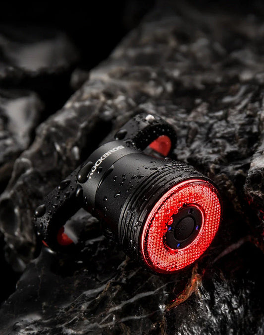 Premium bicycle rear light with intelligent brake sensing, bright LED lights, and durable aluminium alloy construction