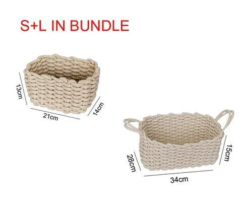 Hand-woven cotton rope storage basket in grey and white colours, featuring a minimalist nordic design for practical and stylish home organisation