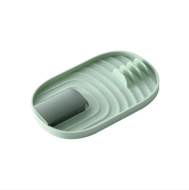 Nordic Pan Cover Storage Rack in Nordic Green, foldable and wall-mounted for kitchen organisation