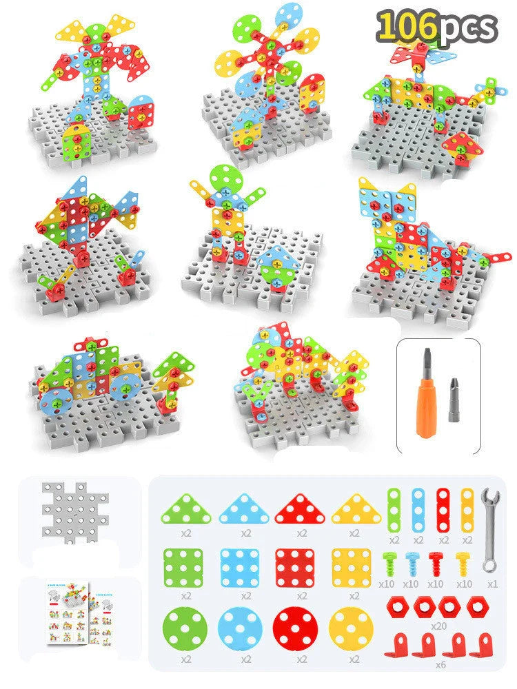Educational building kit with safe plastic power drill for children aged 3+