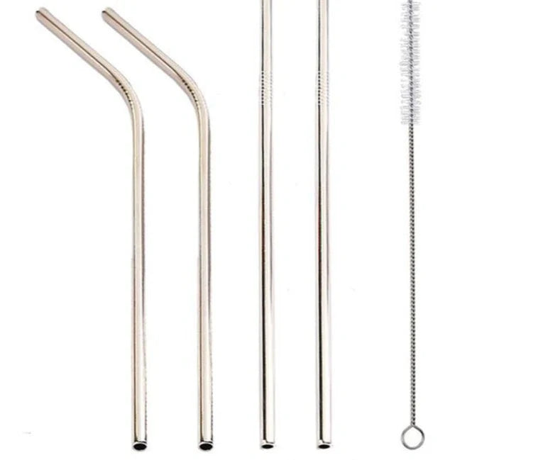 Vibrant reusable stainless steel straws set with cleaning brush, eco-friendly alternative to plastic