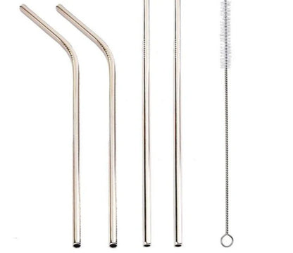 Vibrant reusable stainless steel straws set with cleaning brush, eco-friendly alternative to plastic