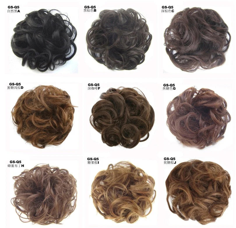 Synthetic wavy curly messy hair bun for women, 12cm diameter, high temperature wire