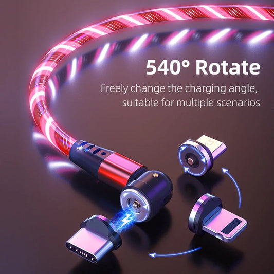540 Rotate Luminous Magnetic Cable with LED light and fast charging