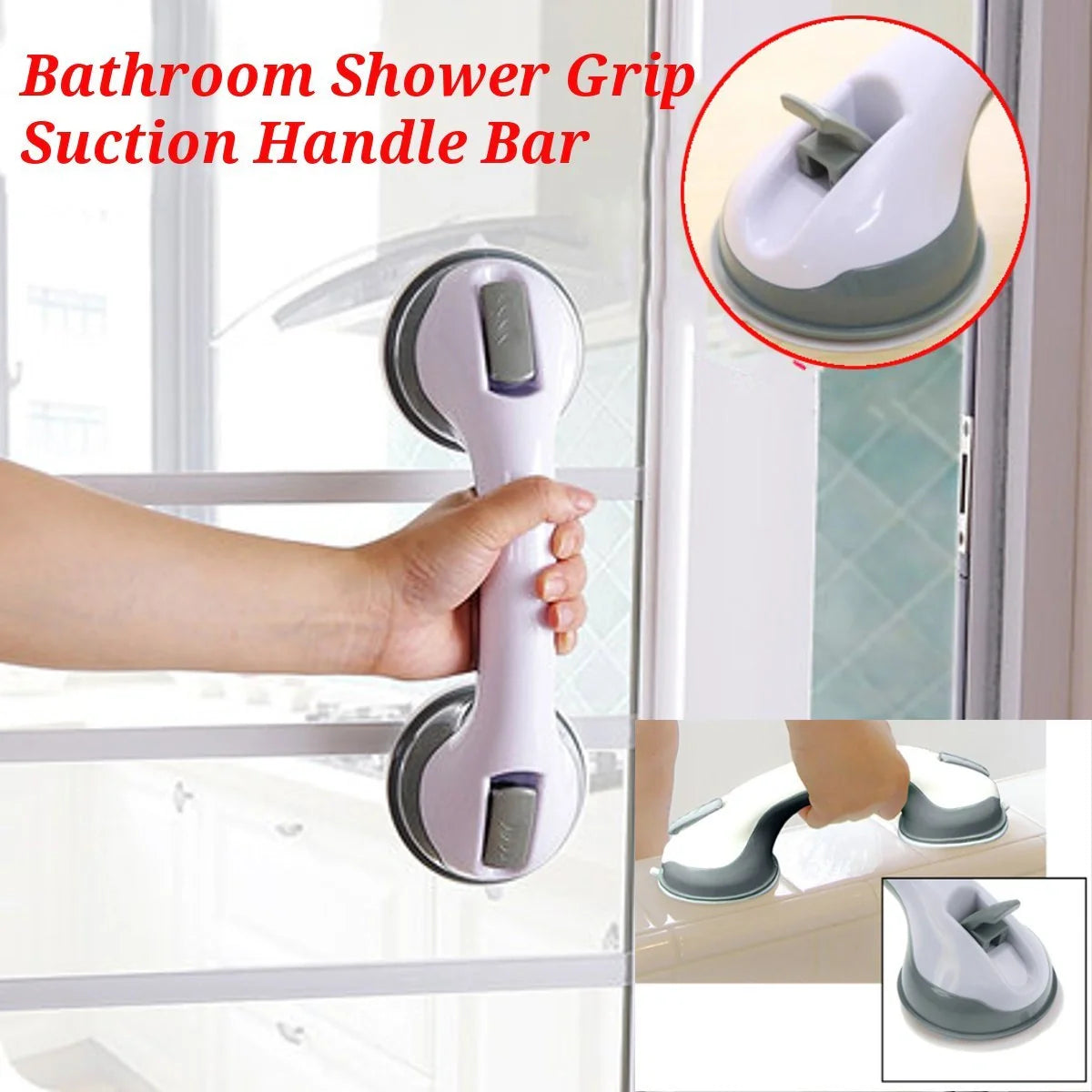 Durable ABS plastic bathroom handrail with suction cups for anti-skid safety support