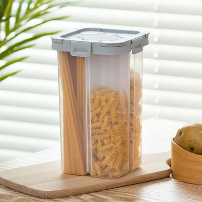 Transparent whole grain storage box with four-point design and durable seal