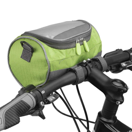 Premium waterproof bicycle handlebar bag made of durable polyester, with ample storage space for a smartphone and other cycling essentials.