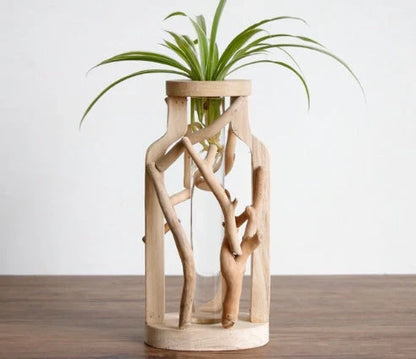 Elegant handcrafted wooden vase with intricate detailing, designed to elevate home decor