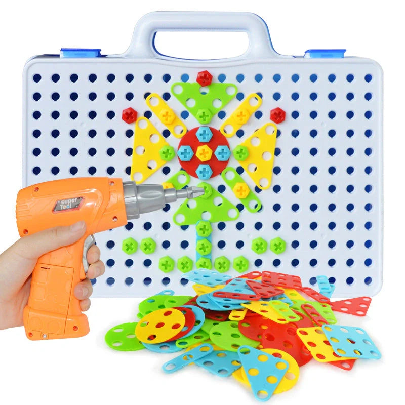 Educational building kit with safe plastic power drill for children aged 3+