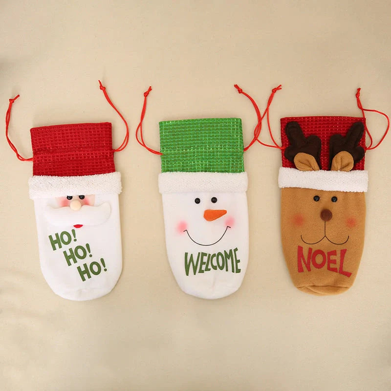 Festive Christmas wine bottle socks in vibrant colours, 14cm x 31cm