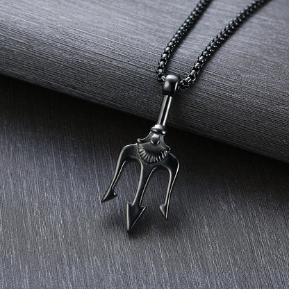 Men's Poseidon Trident Pendant Necklace in titanium steel, available in three colours.