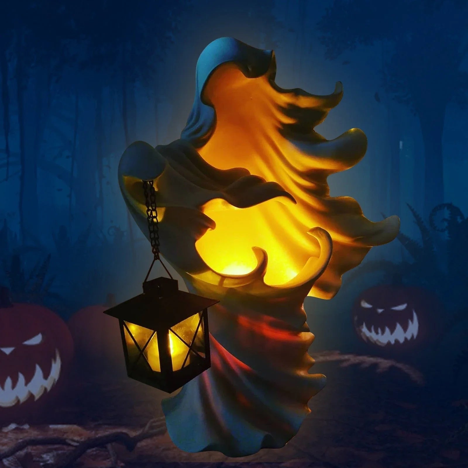 Handcrafted faceless ghost sculpture made of resin, perfect for Halloween decor and parties