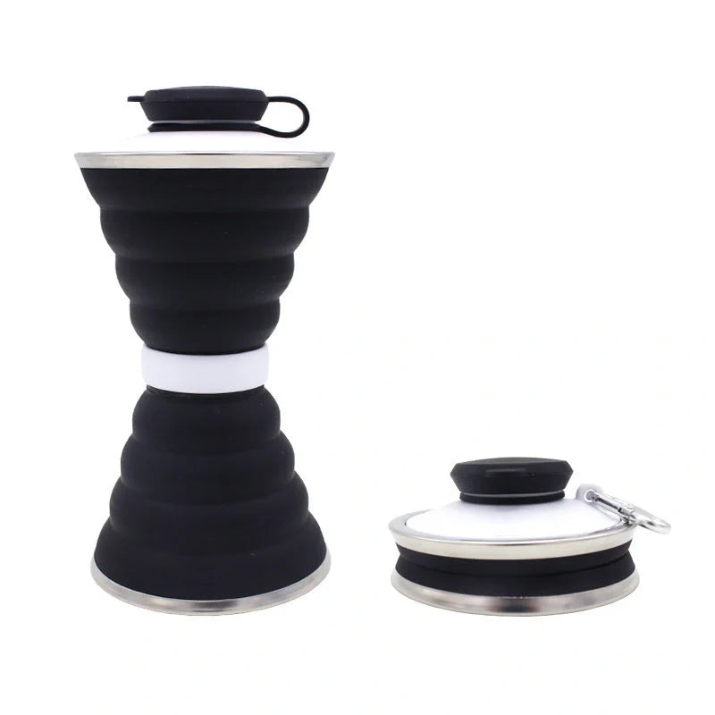 500ml foldable silicone water bottle in various colors with leak-proof lid