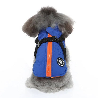 Chest Strap Jacket Cotton-padded Coat for pets in black, blue, green, and red
